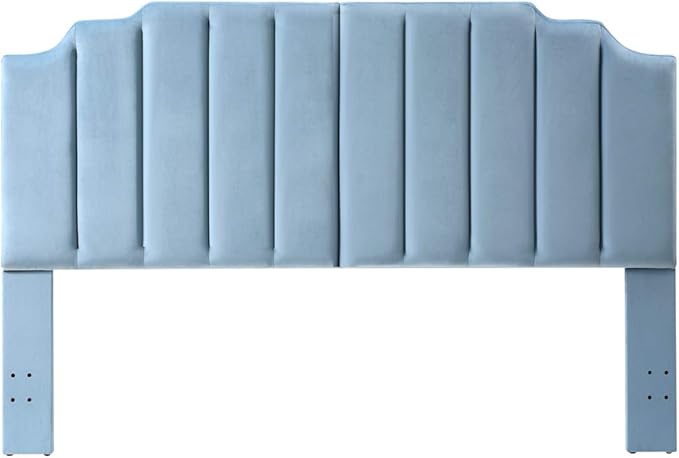 24KF Seaglass Velvet Tufted King Upholstered Headboard, Modern Vertical Channel Design California King Headboard with Stepped Silhouette Top Edge, Seaglass-CasaMuseHome