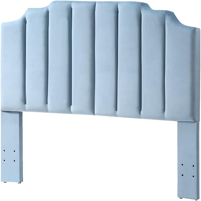 24KF Seaglass Velvet Tufted Queen Upholstered Headboard, Modern Vertical Channel Design California Queen/Full Headboard with Stepped Silhouette Top Edge, Seaglass-CasaMuseHome