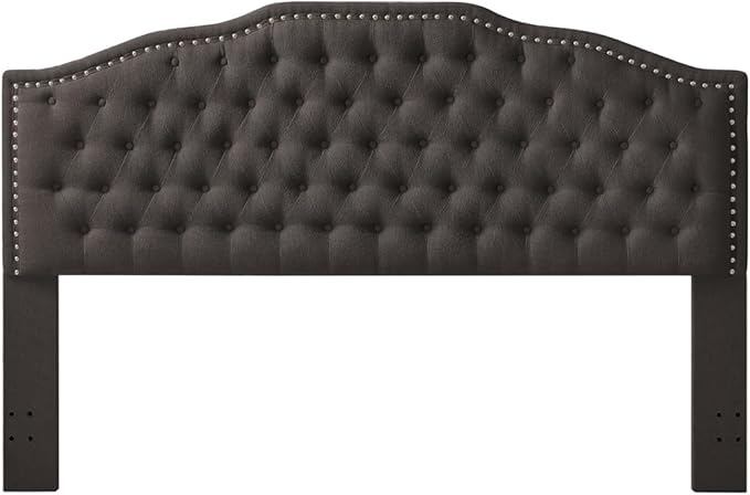 24KF Upholstered Button Tufted King Size Headboard with Nailhead Trim, Elegant Boucle Fabric California King headboard, 6031-K-Boucle-Dark Gray-CasaMuseHome