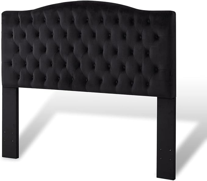24KF Upholstered Tufted Button Velvet Headboard,Comfortable Fashional Headboard Queen/Full Size,Black-CasaMuseHome