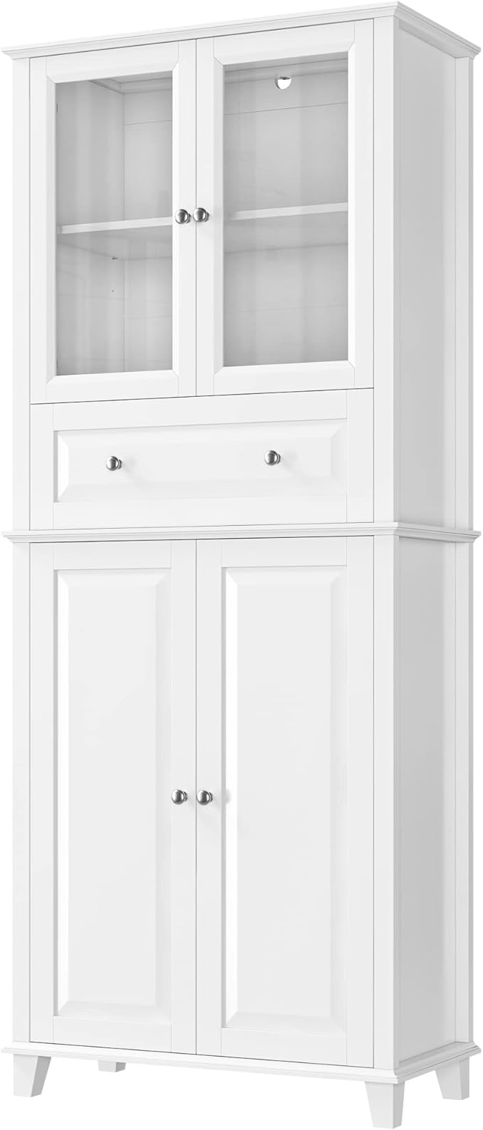 76'' Kitchen Pantry Storage Cabinet, Freestanding Kitchen Cupboard with Large Drawer, Doors, and Adjustable Shelves, Bathroom Storage Cabinet for Dining Room, Living Room, Laundry, White-CasaMuseHome
