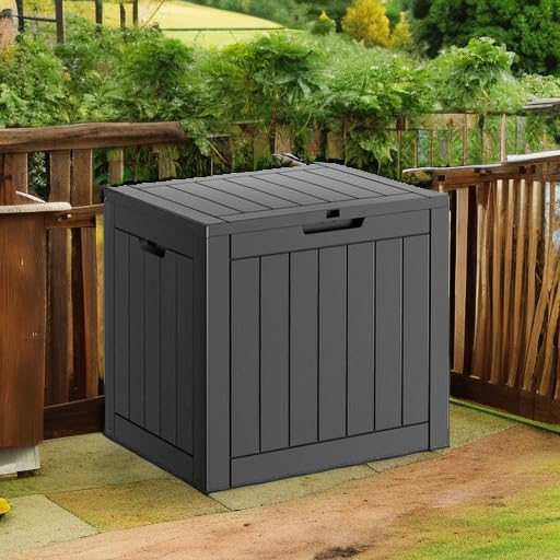 31 Gallon Resin Deck Box, Lockable Patio Outdoor Storage Box for Furniture, Garden Tools and Tools Storage, Waterproof Outside Storage Boxes - Black-CasaMuseHome