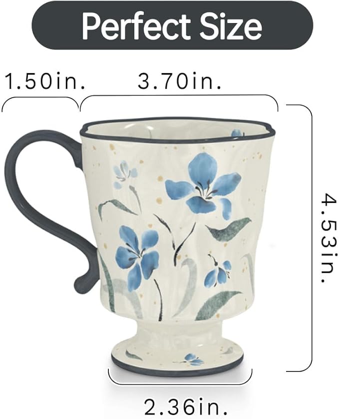 360ml -12.17oz Painted Forget-Me-Not Floral Ceramic Mug - Cute Coffee Cup for Latte, Espresso - Gift for Women, Dishwasher Safe-CasaMuseHome