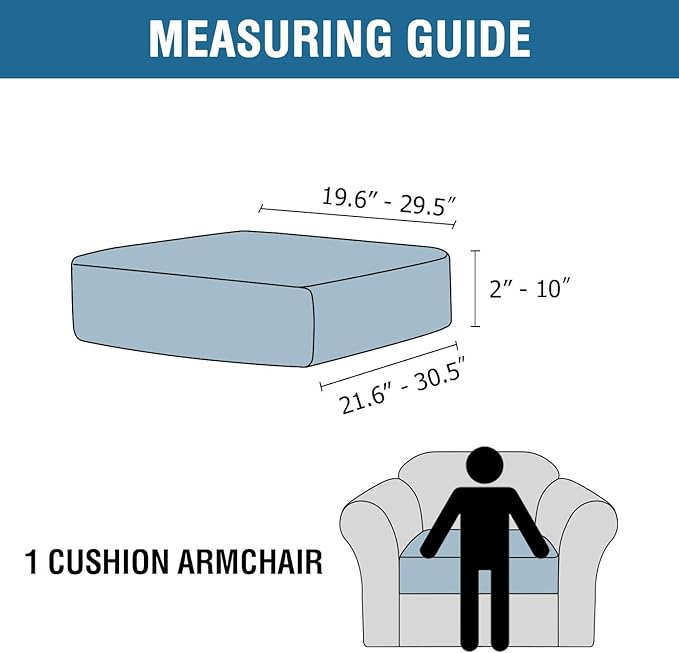 H.VERSAILTEX Velvet Stretch Couch Cushion Cover Plush Cushion Slipcover for Chair Cushion Furniture Protector Seat Cushion Sofa Cover (1 Piece Armchair Cushion Covers, Ivory Striped)-CasaMuseHome