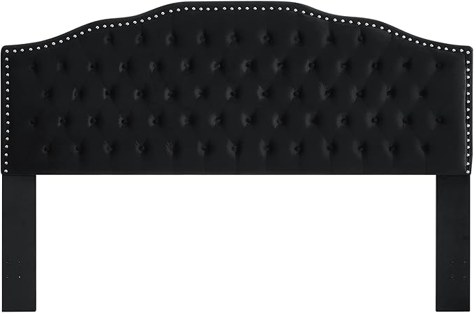 24KF Upholstered Button Tufted King Size Headboard with Nailhead Trim, Soft Velvet Fabric Headboard King/Cal King Size-Black-CasaMuseHome