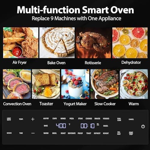 32QT Extra Large Air Fryer, 19-In-1 Air Fryer Toaster Oven Combo with Rotisserie and Dehydrator, Digital Convection Oven Countertop Airfryer Fit 13" Pizza, 6 Accessories, 1800w (Black)-CasaMuseHome