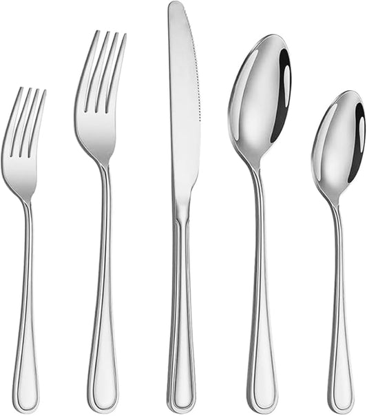 40 Pcs Silverware Set for 8 with Simple Striped Handle Design, Food Grade Stainless Steel Flatware Set, Eating Utensils Sets Include Fork/Knife/Spoon, Reusable Cutlery Set, Dishwasher Safe-CasaMuseHome