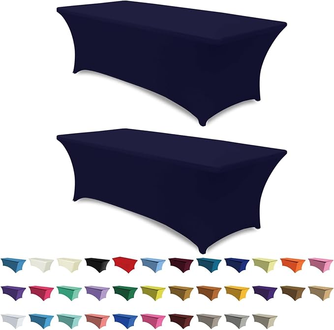 ABCCANOPY 2 Pack 6 FT Navy Spandex Table Cover Stretch Fitted Wrinkle Resistant Tablecloth Reuse for Rectangular Folding Table Patry Event Wedding Banquet Protector-CasaMuseHome