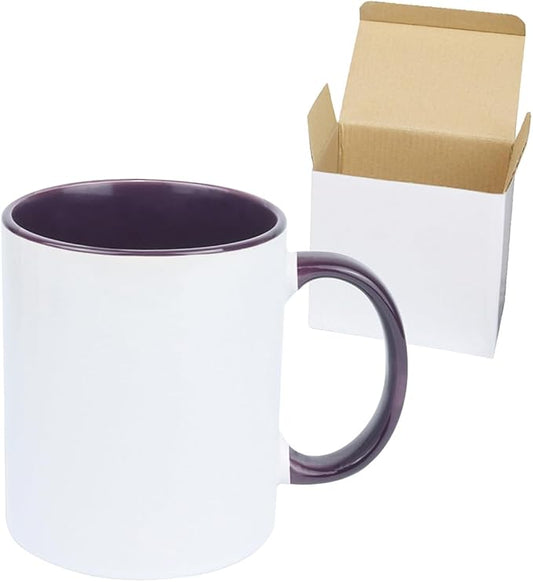 11oz White Ceramic Sublimation Coffee Mug in White Gift Box, Purple, Case of 12-CasaMuseHome