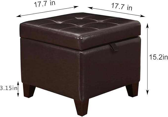 Adeco 15.2" Modern Brown Faux Leather Storage Ottoman with Tufted Flip Top for Living Room, Tufted Accents Rectangular Bench for Foot Rest-CasaMuseHome