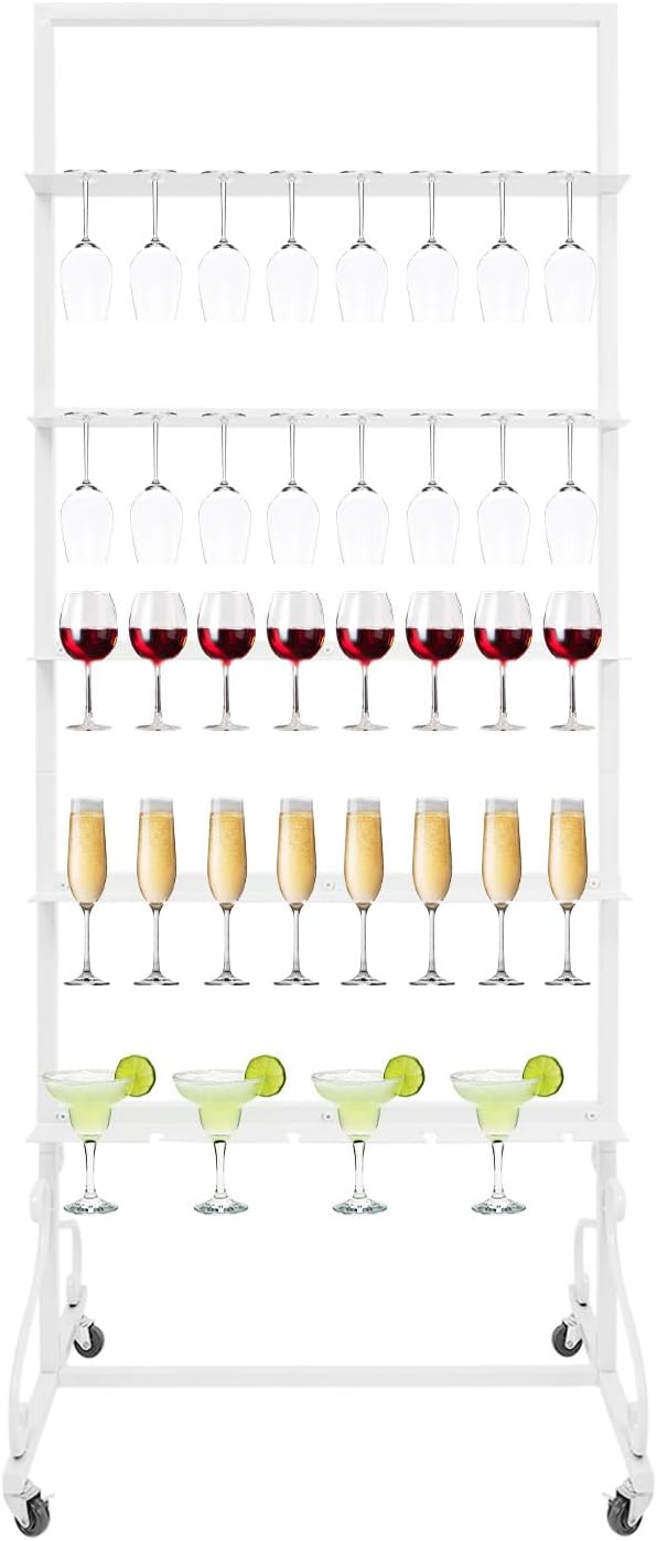 40 Slots Champagne Holder Stand for Party, Wine Glass Display Wall Holder, Stable Wine Glass Stemware Rack for Bar, Wedding, Party (White)-CasaMuseHome