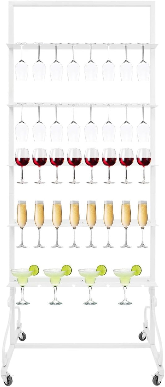 40 Slots Champagne Holder Stand for Party, Wine Glass Display Wall Holder, Stable Wine Glass Stemware Rack for Bar, Wedding, Party (White)-CasaMuseHome