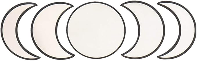 5 pcs Scandinavian Natural Decor Acrylic Moonphase Mirrors Interior Design Wooden Moon Phase Mirror Bohemian Wall Decoration for Home Living Room Bedroom Decor - No Need to Punch (Black)-CasaMuseHome