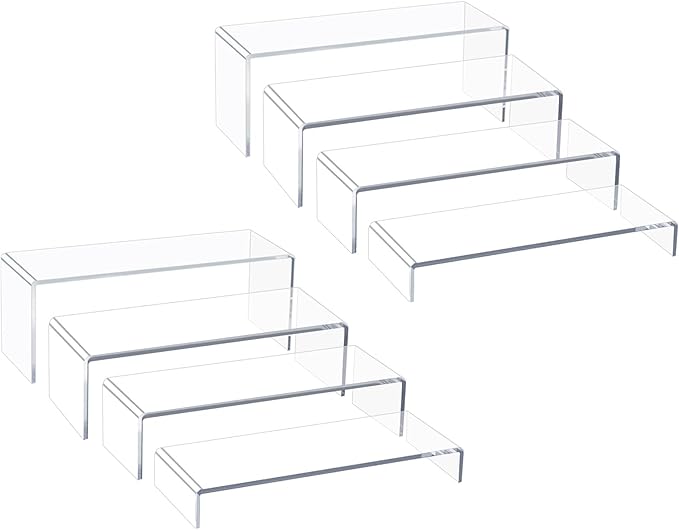 Acrylic Display Risers,12'' Large Display Stands, Thickened to 0.2''(5mm) Stackable Acrylic Shelves for Perfume Display, Clear Risers for Cupcake Stand,Pop Figurines,Tumbler,Food (Clear, 8PCS)-CasaMuseHome