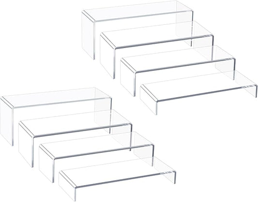 Acrylic Display Risers,12'' Large Display Stands, Thickened to 0.2''(5mm) Stackable Acrylic Shelves for Perfume Display, Clear Risers for Cupcake Stand,Pop Figurines,Tumbler,Food (Clear, 8PCS)-CasaMuseHome