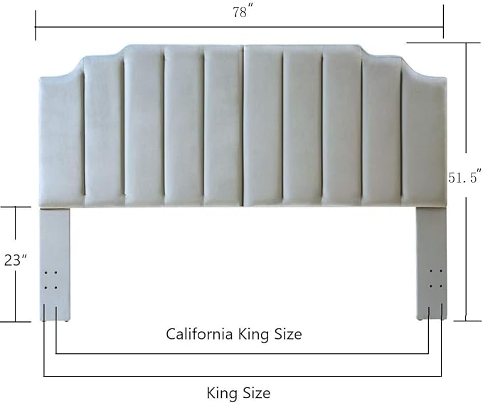 24KF Steel Gray Velvet Tufted King Upholstered Headboard, Modern Vertical Channel Design California King Headboard with Stepped Silhouette Top Edge, Steel Gray-CasaMuseHome