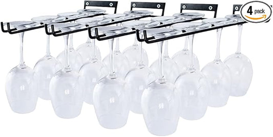 4 Packs 12 Inch Wine Glass Racks Cup Wall Mounted Stemware Hanging Wine Glasses Holder Under Cabinet Wire Wine Decor Racks-CasaMuseHome