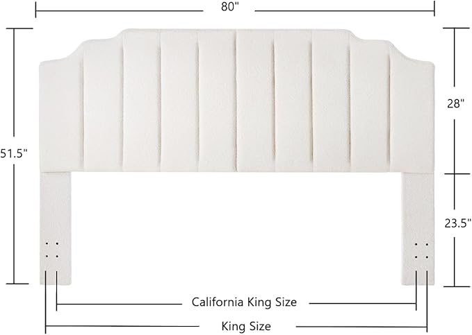 24KF White Teddy Fabric Tufted King Upholstered Headboard, Modern Vertical Channel Design California King Headboard with Stepped Silhouette Top Edge,6026-K-Teddy White-CasaMuseHome