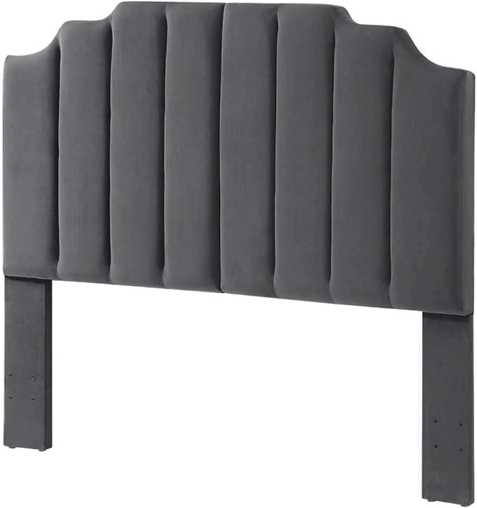 24KF Dark Gray Velvet Tufted Queen Upholstered Headboard, Modern Vertical Channel Design California Queen/Full Headboard with Stepped Silhouette Top Edge,Dark Gray-CasaMuseHome