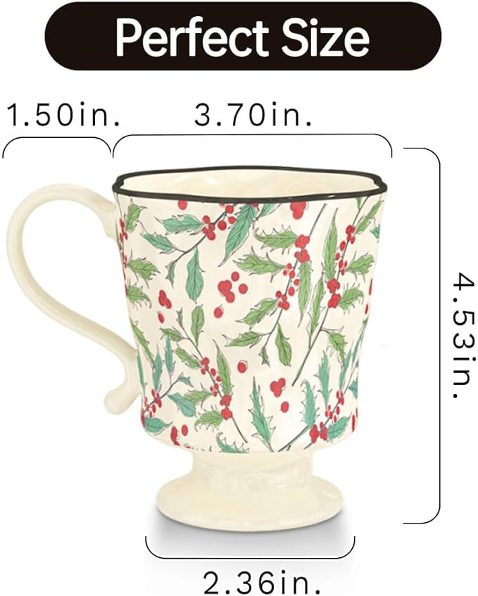 360ml -12.17oz Painted Cherry Fruit Ceramic Mug - Cute irish Coffee Glasses for Latte, Espresso - Gift for Women, Dishwasher Safe-CasaMuseHome