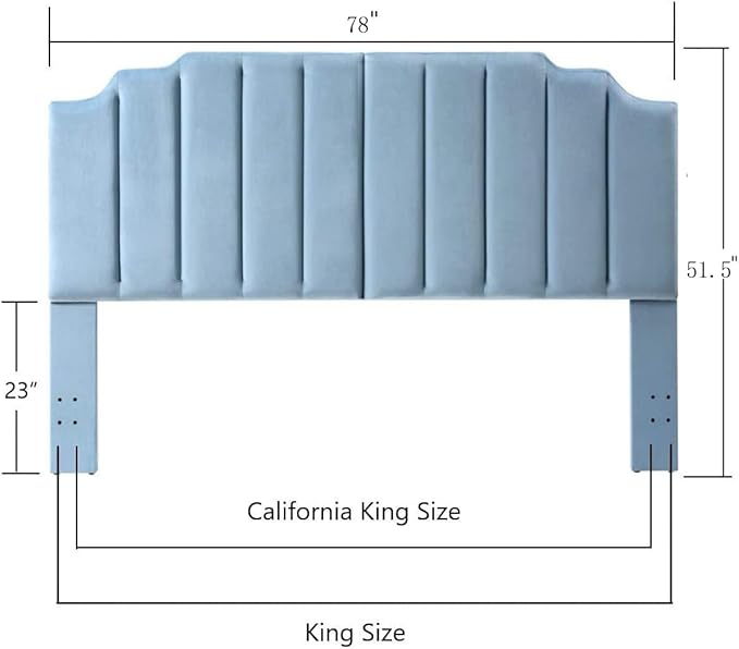 24KF Seaglass Velvet Tufted King Upholstered Headboard, Modern Vertical Channel Design California King Headboard with Stepped Silhouette Top Edge, Seaglass-CasaMuseHome