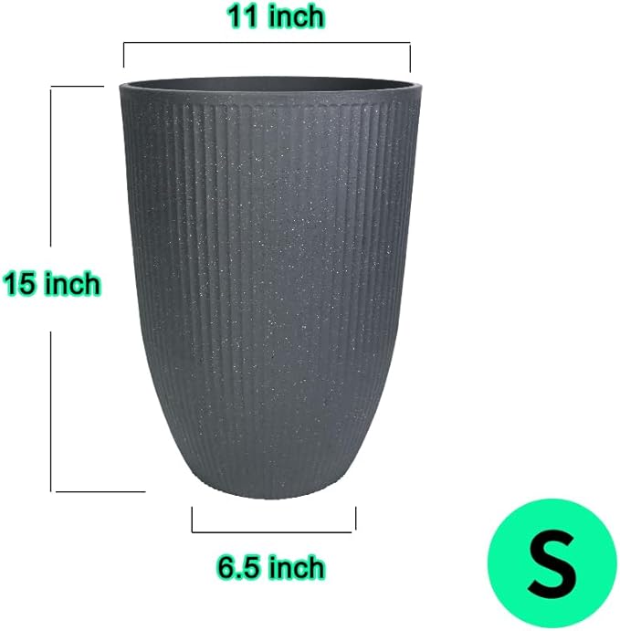 2 Pcs Pack 15 Inches Heavy Duty Plastic Resin Tall Tapered Planter Pots Large Round Planter Flower Pot with Drainage Hole for Indoor Outdoor Deck Porch Garden Home Patio Front Door (Dark grey, S)-CasaMuseHome
