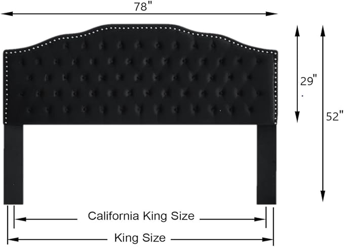 24KF Upholstered Button Tufted King Size Headboard with Nailhead Trim, Soft Velvet Fabric Headboard King/Cal King Size-Black-CasaMuseHome