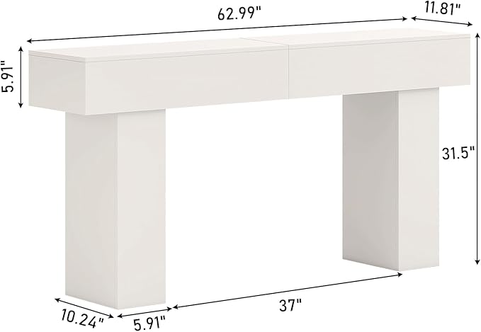 63 Inch Long Console Table for Entryway, Farmhouse Wood Rectangular Sofa Table Behind Couch Table, Narrow Entryway Table for Living Room, Entrance, Hallway, Foyer, Easy Assembly (Classic White)-CasaMuseHome