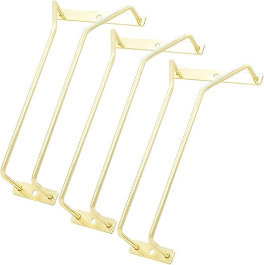 8.8-Inch Gold Wine Glass Rack, Under Cabinet Wine Glass Holder Stainless Steel Stemware Rack - Hanging Stemware Holder for Cabinet Kitchen Bar, Set of 3-CasaMuseHome