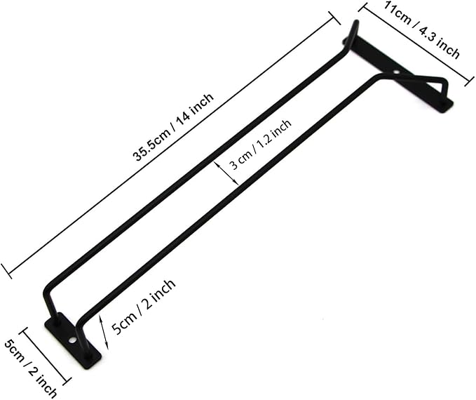 14-Inch Black Wine Glass Rack, Under Cabinet Wine Glass Holder, Stemware Rack, Hanging Stemware Holder, Set of 2-CasaMuseHome