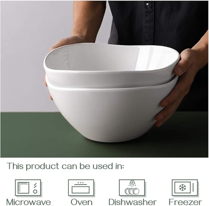 DOWAN Large Mixing Bowls, Ceramic Serving Bowls, 3.2 Quart Deep Salad Bowls, 105 Oz White Fruit Bowls for Modern Home, Set of 2-CasaMuseHome