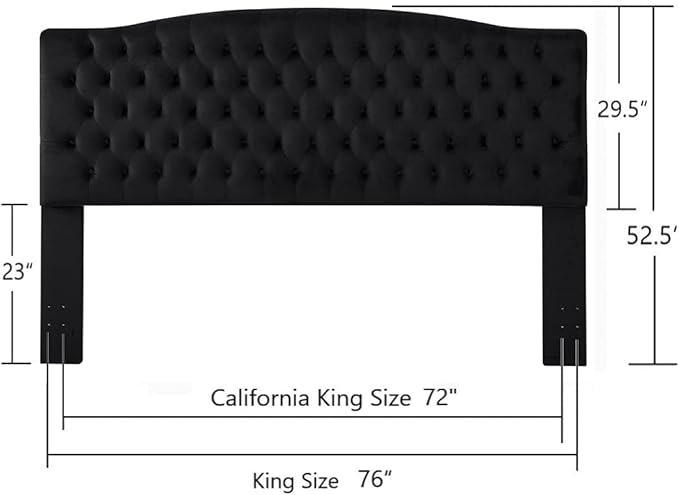 24KF Upholstered Tufted Button Velvet Headboard,Comfortable Fashional Headboard King/CA King Size,Black-CasaMuseHome