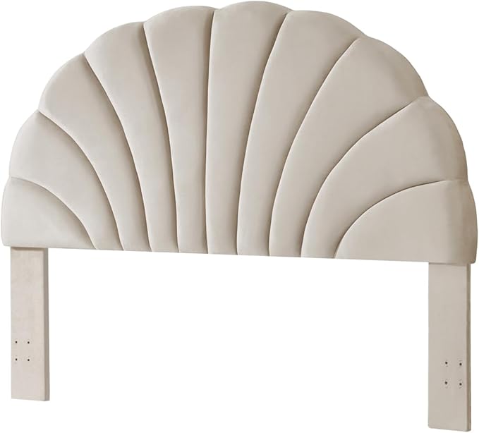 24KF Stunning Crown Design King Headboard, Upholstered Soft Velvet Petal Pattern Headboard King/CA King-Beige-CasaMuseHome