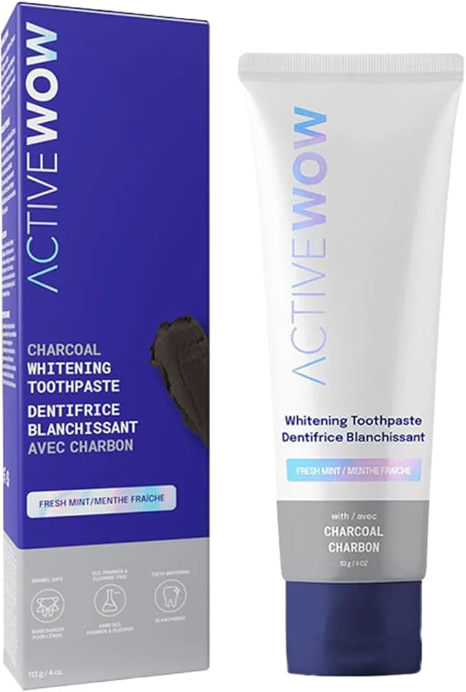 Active Wow Activated Charcoal Toothpaste - for Whitening Teeth, Made with Organic Coconut Oil & Xylitol, Charcoals Activated-Toothpaste (4 Ounce (Pack of 1)-CasaMuseHome