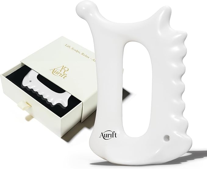 6-in-1 Ceramic Gua Sha Tool for Face & Body - Manual Facial Massage for Lymphatic Drainage, Jaw Lifting, Puffiness Care, Neck Massage for Stress Relief at Home, Self Care Gift for Mum Wife White-CasaMuseHome