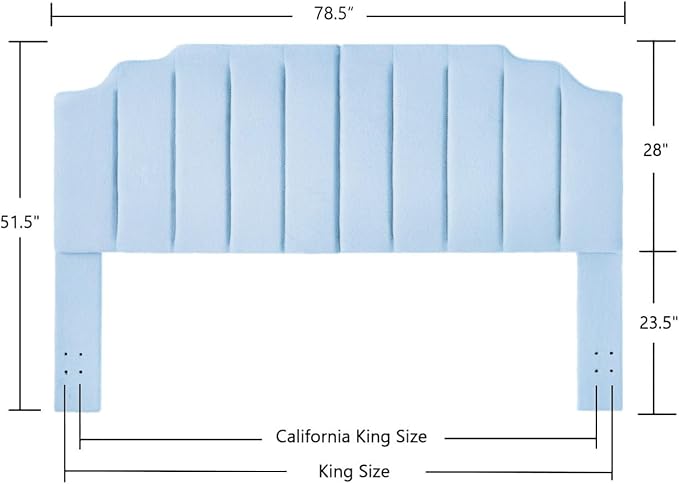 24KF Light Blue Teddy Fabric Tufted King Upholstered Headboard, Modern Vertical Channel Design California King Headboard with Stepped Silhouette Top Edge,6026-K-Teddy Light Blue-CasaMuseHome