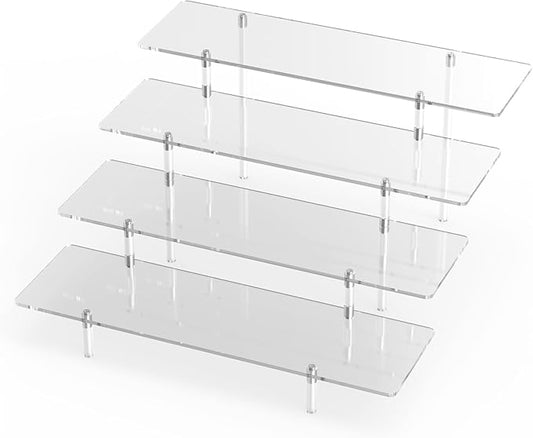 Acrylic Display Riser Stand Shelf Clear 4 Tier Cupcake Stand Perfume Display Holder Figures Desktop Decoration and Organizer Showcase Toys Retail Display Rack Candy Dessert Buffet 4 Step Collection (1 PACK)-CasaMuseHome