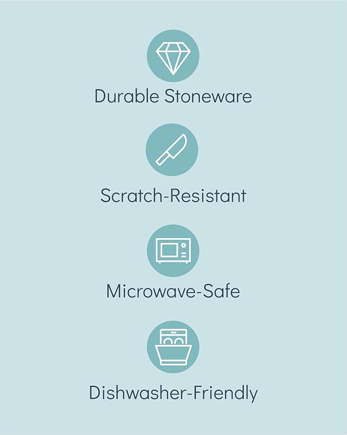 24 Piece Dinnerware Sets for 8 - Modern Style Stoneware Dinnerware Set - Microwave Safe Dinner Plates and Bowls Sets for 8, Ceramic Dish Set, Bowl and Plate Sets for 8, Beige Light Blue Set for 8…-CasaMuseHome