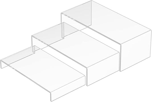 Acrylic Risers Display Stands 3pcs, Rectangular Dessert Table Display Set, Clear Display Shelf for Funko Pop, Collectibles, Retails, Shoes, Plants, Home Decors, Decoration - 7.5''x8''x8.5''-CasaMuseHome