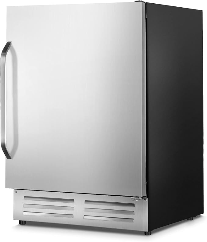 24 Inch Outdoor Beverage Refrigerator Cooler,Stainless Steel Wide Refrigerator for 210 Cans,Fit Perfectly for 24" Space Built-in Counter or Freestanding with powerful and quiet cooling system-CasaMuseHome