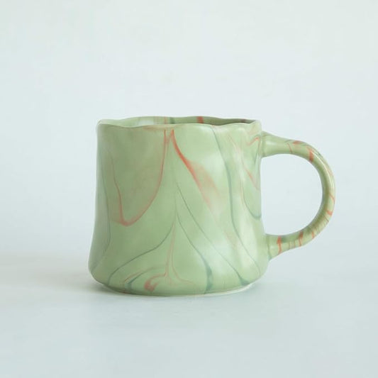 Abstract Art Ceramic Coffee Mugs Set - 1 Pack, Mint Green with Red and White Accents, Handcrafted Design for Modern Kitchen or Office-CasaMuseHome