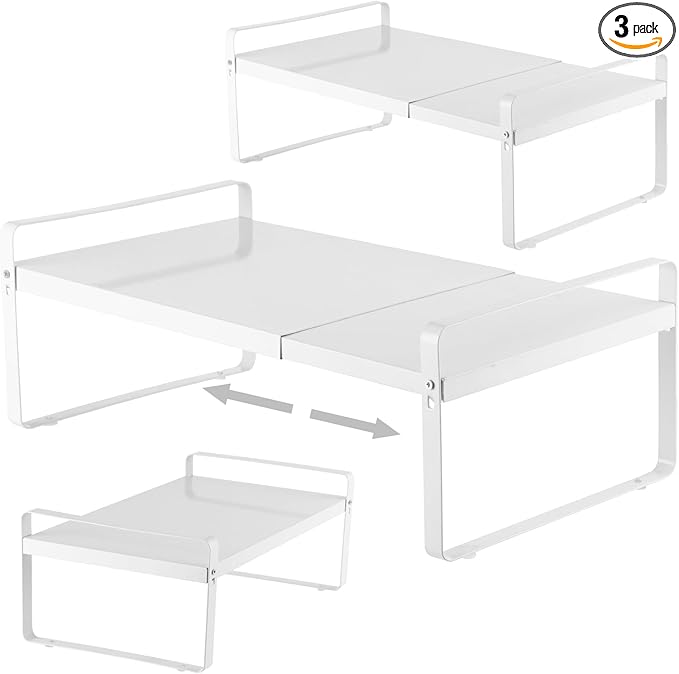 3 Pack Expandable Cabinet Shelf Organizer Kitchen Shelf Riser Stackable Pantry Shelves Kitchen Organizers and Storage Metal Spice Rack Countertop Organizer Cupboard Adjustable Shelfs Desk Rack Shelf-CasaMuseHome