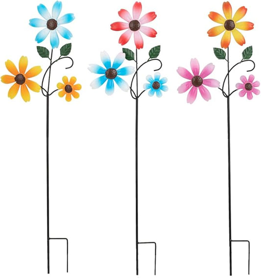3 Pack Spring Garden Stakes Decor,Metal Flowers Decorative Garden Stakes,Waterproof Metal Yard Art for Outside,Lawn,Patio,Yard(23.1 * 6.7IN)-CasaMuseHome