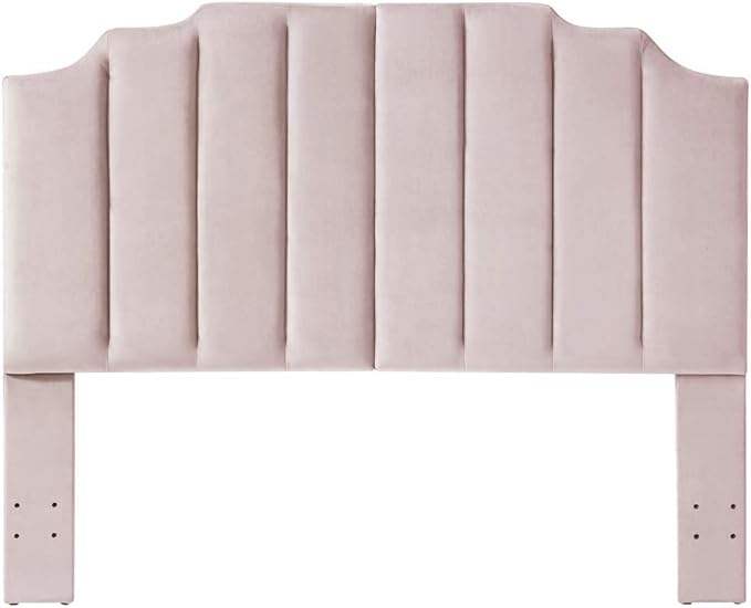 24KF Pink Velvet Tufted Queen Upholstered Headboard, Modern Vertical Channel Design California Queen/Full Headboard with Stepped Silhouette Top Edge, Pink-CasaMuseHome