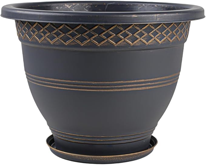 6 Pack 8 Inch Plant Pots, Plastic Flower Pot for Indoor & Outdoor with Drainage Holes & Saucer, Plaid Pattern Planters Garden Pots for Herbs-CasaMuseHome