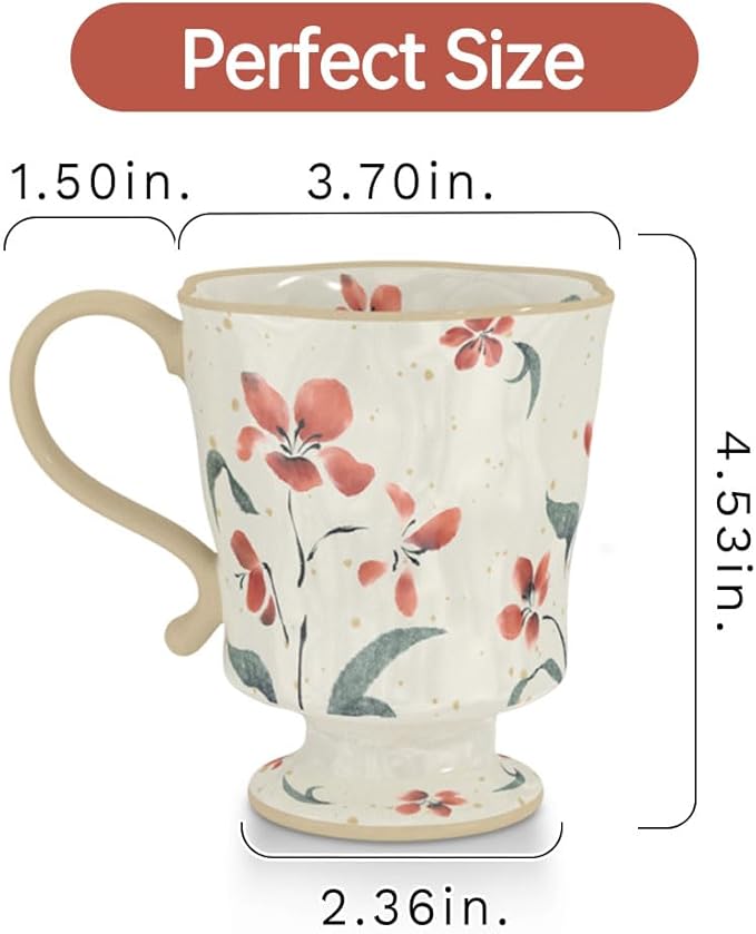 360ml -12.17oz Painted red Azalea Floral Ceramic Mug - Cute Coffee Cup for Latte,Espresso - Gift for Women, Dishwasher Safe-CasaMuseHome