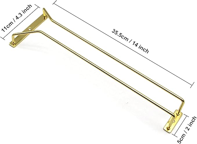 14-Inch Gold Wine Glass Rack, Under Cabinet Wine Glass Holder Stainless Steel Stemware Rack - Hanging Stemware Holder for Cabinet Kitchen Bar, Set of 4-CasaMuseHome