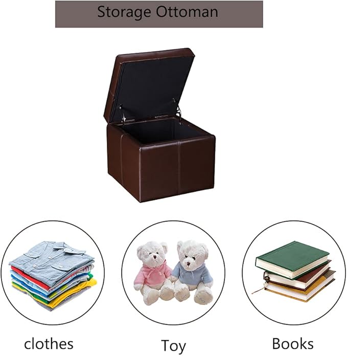 Adeco 17.7" Leather Cube Storage Brown Ottomans for Living Room-CasaMuseHome