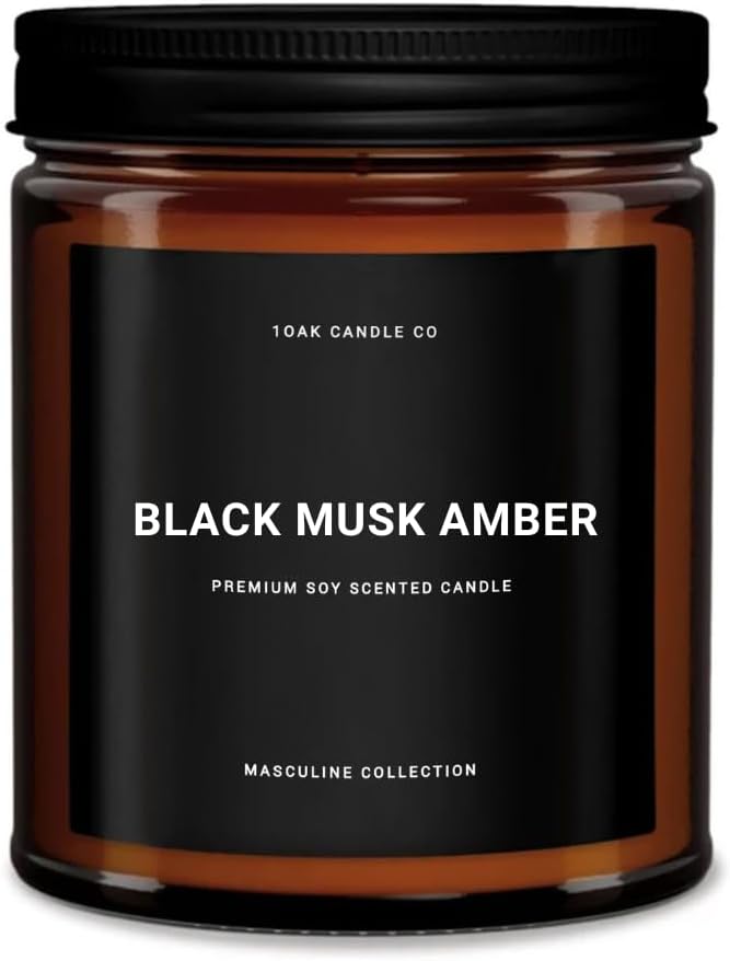 1OAK Black Musk Amber Candle - Soy Wax Scented Candle for Men - 7oz, Long Burning, Masculine - Premium Gift Option-CasaMuseHome