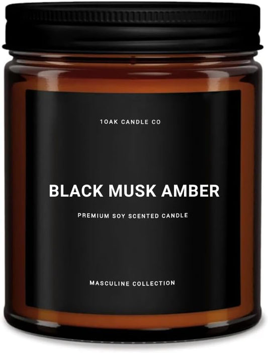 1OAK Black Musk Amber Candle - Soy Wax Scented Candle for Men - 7oz, Long Burning, Masculine - Premium Gift Option-CasaMuseHome